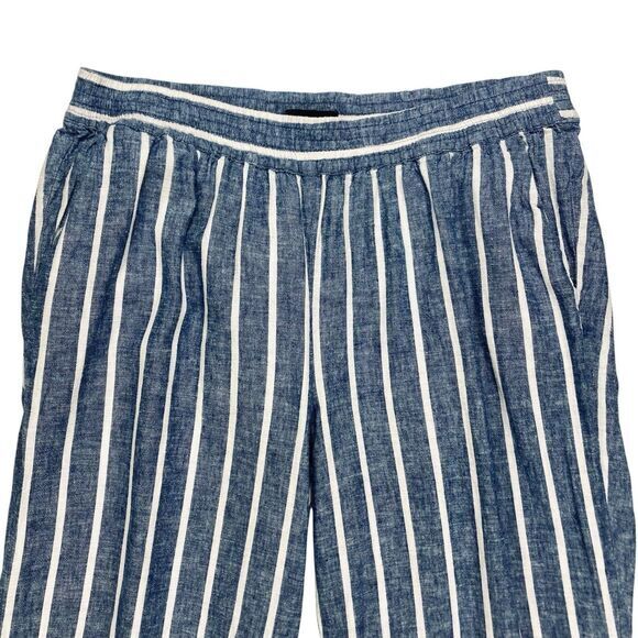 Ashley Stewart Wide Leg Capri Pants Blue Linen Baggy Nautical Beach Lagen Look - Picture 2 of 13